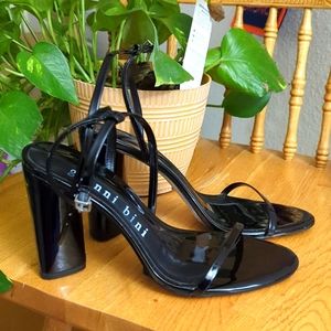 Gianni Bini Kenzie Patent Ankle Strap Strappy Block Sexy Black Heels
